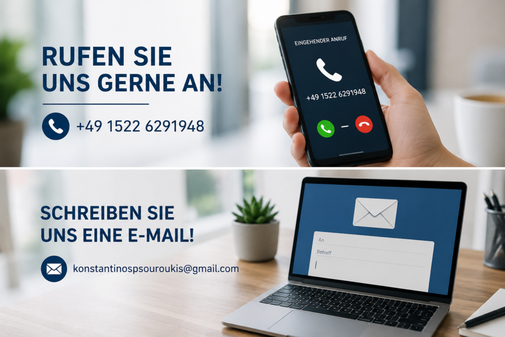 Επικοινωνία: +49 1522 6291948 και konstantinospsouroukis@gmail.com.